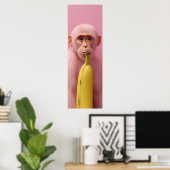 Poster Whimsical Banana and Pink Monkey (Bureau à domicile)