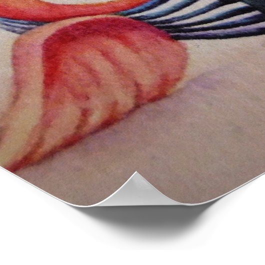 Poster Whimsical Beach Babe Flamant rose 1 Aquarelle 16x2 (Coin)