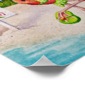 Poster Whimsical Beach Babe Flamant rose 2 Aquarelle 8x10 (Coin)