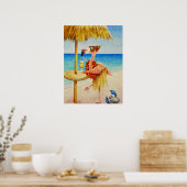 Poster Whimsical Beach Babe Flamant rose 4 Aquarelle 18x2 (Cuisine)