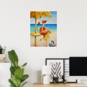 Poster Whimsical Beach Babe Flamant rose 4 Aquarelle 18x2 (Bureau à domicile)