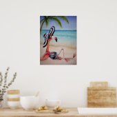 Poster Whimsical Beach Babe Flamant rose n° 1 Art 18x24 (Cuisine)
