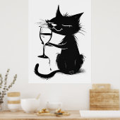 Poster Whimsical Black Cat Boire Vin 2D (Cuisine)