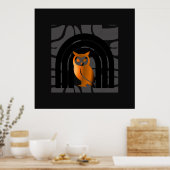 Poster Whimsical Boho Owl & Tropical Monstera Leaf (Cuisine)