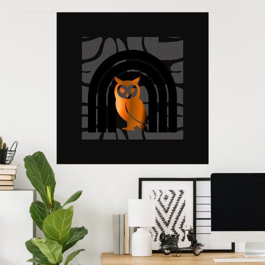 Poster Whimsical Boho Owl & Tropical Monstera Leaf (Bureau à domicile)