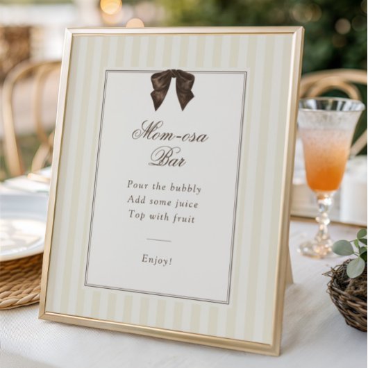 Poster Whimsical Brown Bow Striped Mom-osa Bar