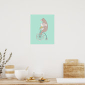 Poster Whimsical Bunny and Bear Riding a Bike (Cuisine)
