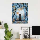 Poster Whimsical Cat à Tree Full Moon Painting (Bureau à domicile)