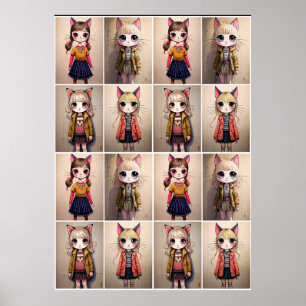 Poster Whimsical Cat Girls (AI)