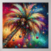 Poster Whimsical Christmas Palm Tree Tropical Beach Vivid (Devant)