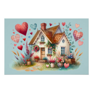 Poster Whimsical Cottagecore Heart House Art