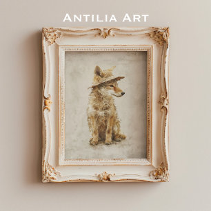 Poster Whimsical Coyote en Casquette animal rustique