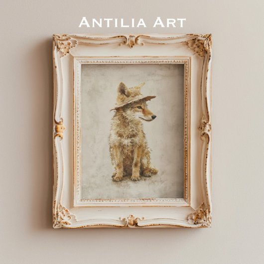 Poster Whimsical Coyote en Casquette animal rustique