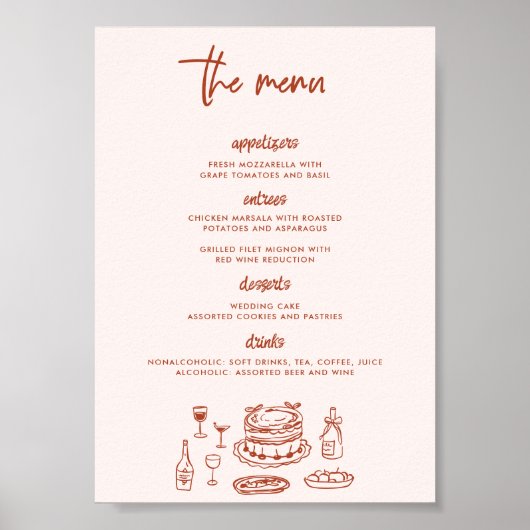 Poster Whimsical Doodle Food Drawing Wedding (Devant)