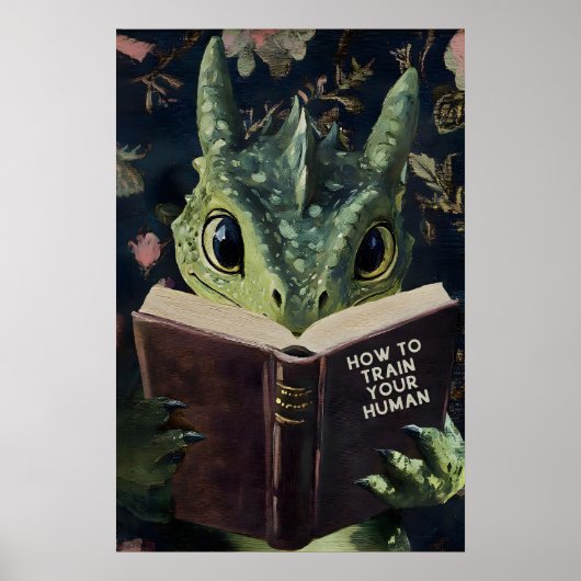 Poster Whimsical Dragon Reading Train Your Human Book (Devant)