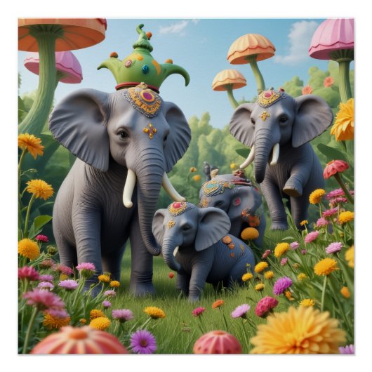 Poster Whimsical Elephants (Devant)