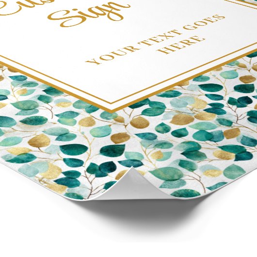 Poster Whimsical Emerald Green Gold Eucalyptus Mariage (Coin)