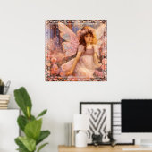 Poster Whimsical Fairy in Dreamy Pink Floral Garden (Bureau à domicile)
