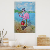 Poster Whimsical Flamant rose Rose Snorkle Scuba B (Cuisine)