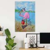 Poster Whimsical Flamant rose Rose Snorkle Scuba B (Bureau à domicile)