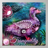 Poster Whimsical Floral Duck Purple Teal Personalized (Devant)