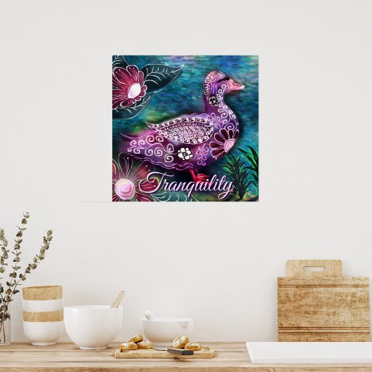Poster Whimsical Floral Duck Purple Teal Personalized (Cuisine)