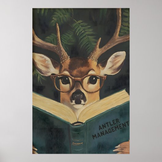 Poster Whimsical Funny Deer Bookworm Wall Art Print (Devant)