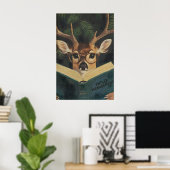 Poster Whimsical Funny Deer Bookworm Wall Art Print (Bureau à domicile)