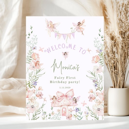 Poster Whimsical garden Fairy First Birthday Welcome
