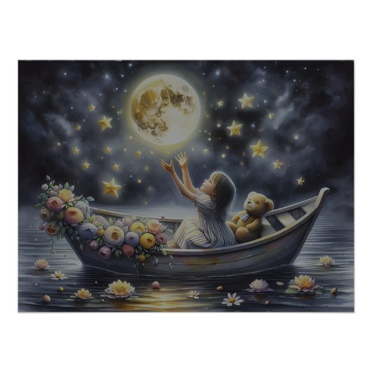 Poster Whimsical Girl Moon Dream Fantasy Scene (Devant)