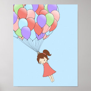 Poster Whimsical Girl with Balloons