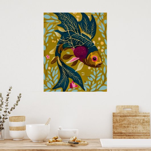 Poster Whimsical Goldfish - Art inspiré de la natu (Cuisine)
