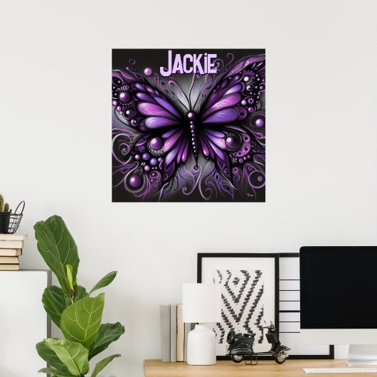 Poster Whimsical Gothic Butterfly Purple Personalized (Bureau à domicile)