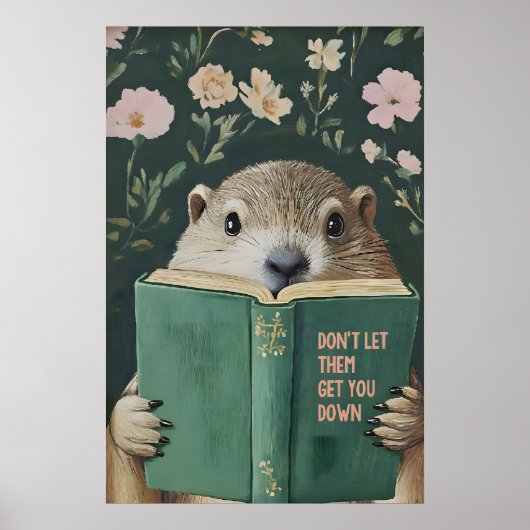 Poster Whimsical Groundhog Reading Book Art Print (Devant)