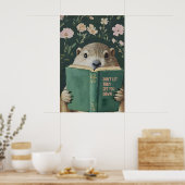 Poster Whimsical Groundhog Reading Book Art Print (Cuisine)