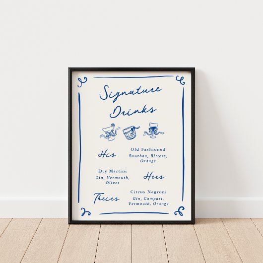 Poster Whimsical Hand Drake Navy Signature Boissons