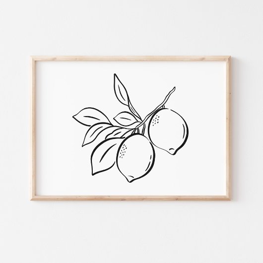 Poster Whimsical Hand-Drawn Ink Lemon Branch Art