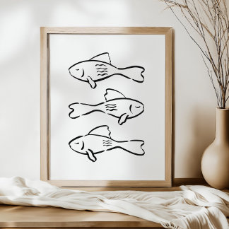 Poster Whimsical Hand-Drawn Mediterranean Fish Art