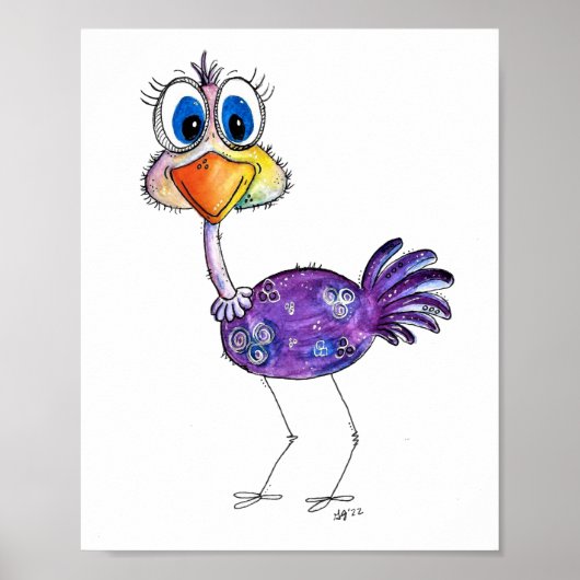 Poster Whimsical Happy Violet Ostrich (Devant)