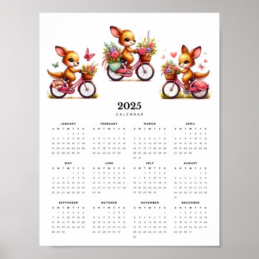 Poster Whimsical Kangaroos sur les vélos 2025 Calendrier  (Devant)