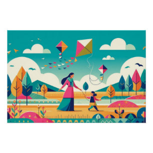 Poster Whimsical Kite Adventure : La couleur de la mère e