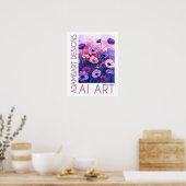 Poster Whimsical Lavender & Pink Anemone Flower Garden (Cuisine)