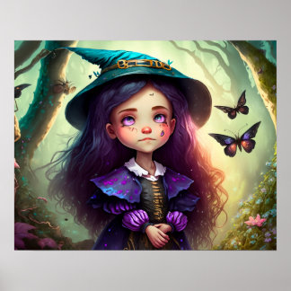 Poster Whimsical Little Girl Lost in the Woods
