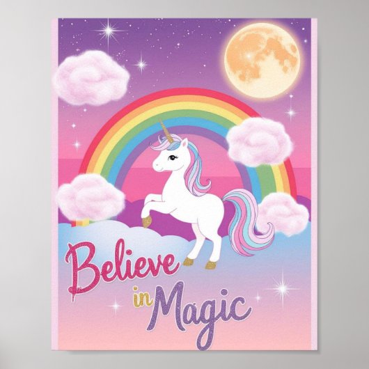Poster Whimsical Magical Unicorn Illustration (Devant)