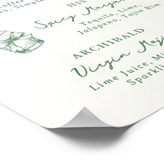 Poster Whimsical Main Drake Signature Boissons Vert (Coin)