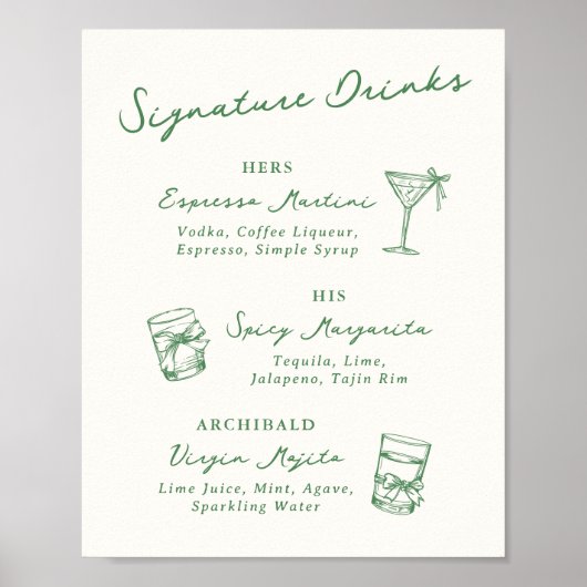 Poster Whimsical Main Drake Signature Boissons Vert (Devant)