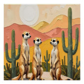 Poster Whimsical Meerkat Trio Desert Art (Devant)