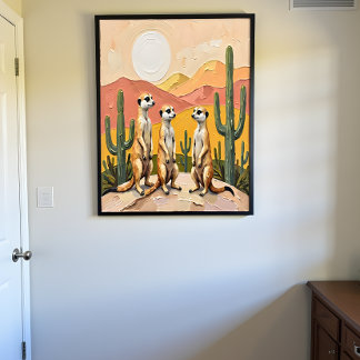 Poster Whimsical Meerkat Trio Desert Art