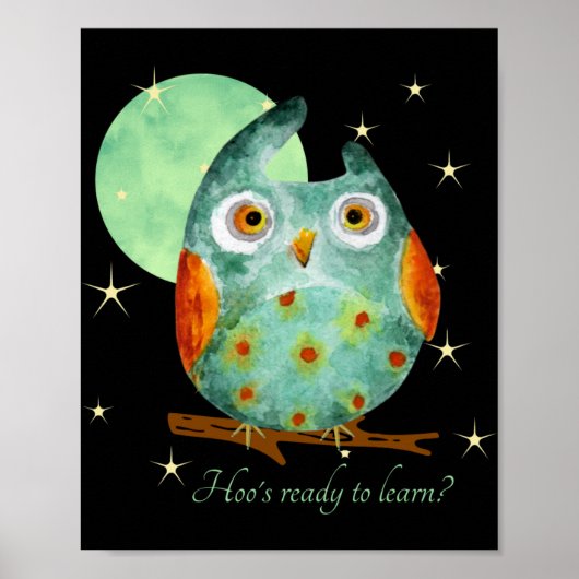 Poster Whimsical Owl Watercolor Style Name School On Back (Devant)