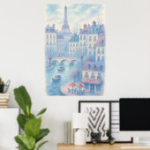Poster Whimsical Paris Watercolor Cityscape (Bureau à domicile)